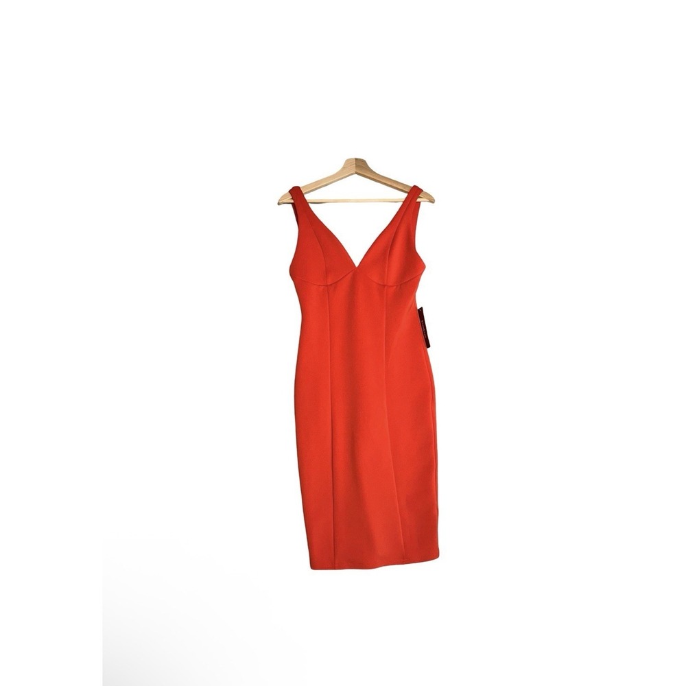 NEW Bebe Bodycon Dress Womens Large Red Stretch Back Zip Wide Sleeveless Holiday
